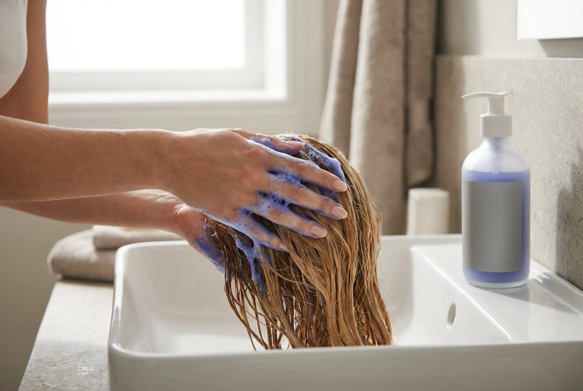 Син шампоан: неутрализиране на медни тонове при измиване