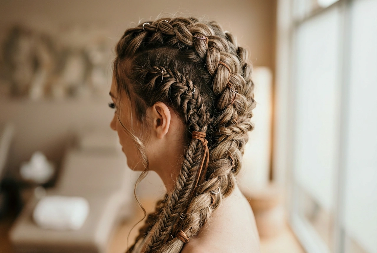 Викингска прическа за жени: плитки, секции и текстура стъпка по стъпка