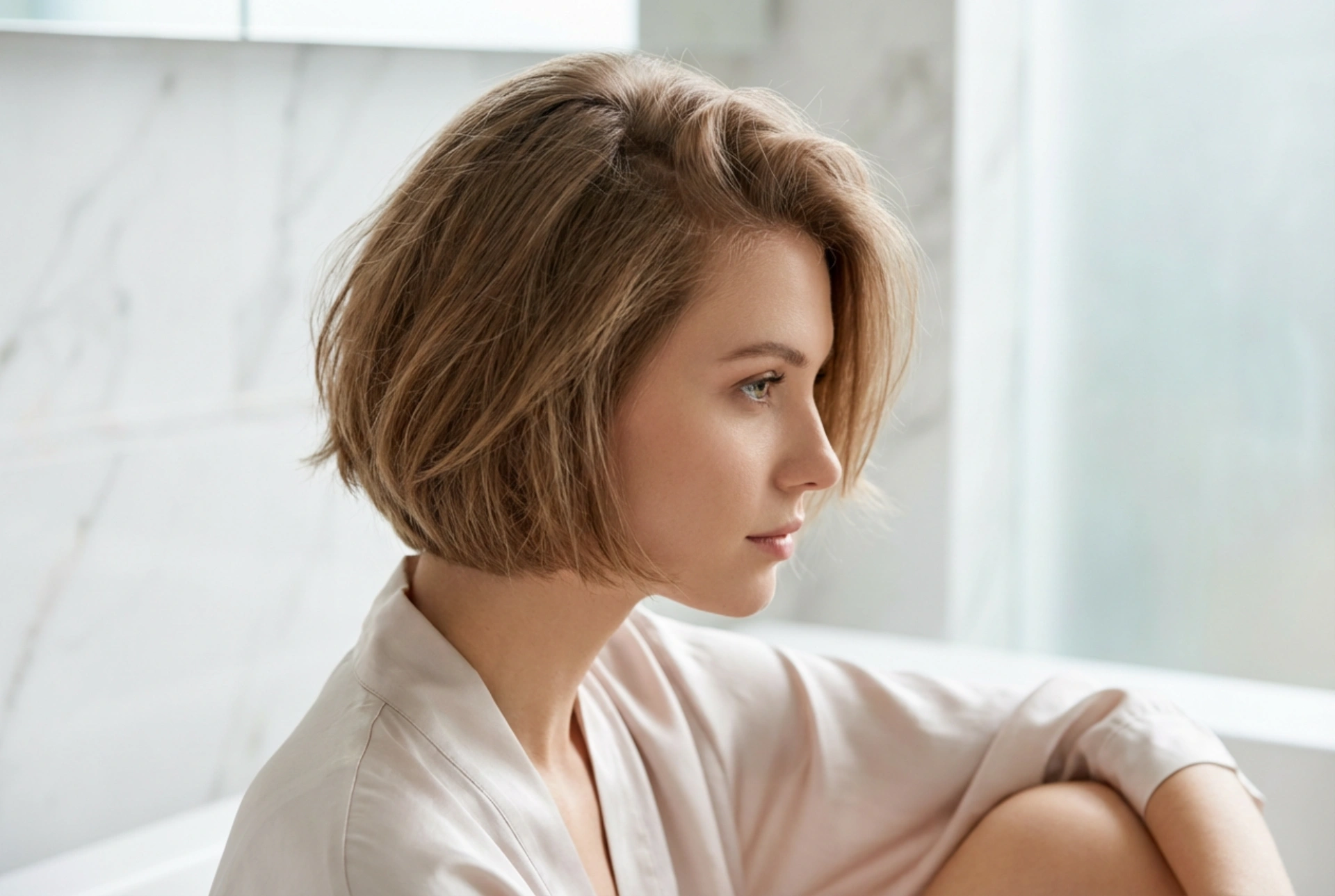 Къс боб и тънка коса: повдигане в корените и лека текстура