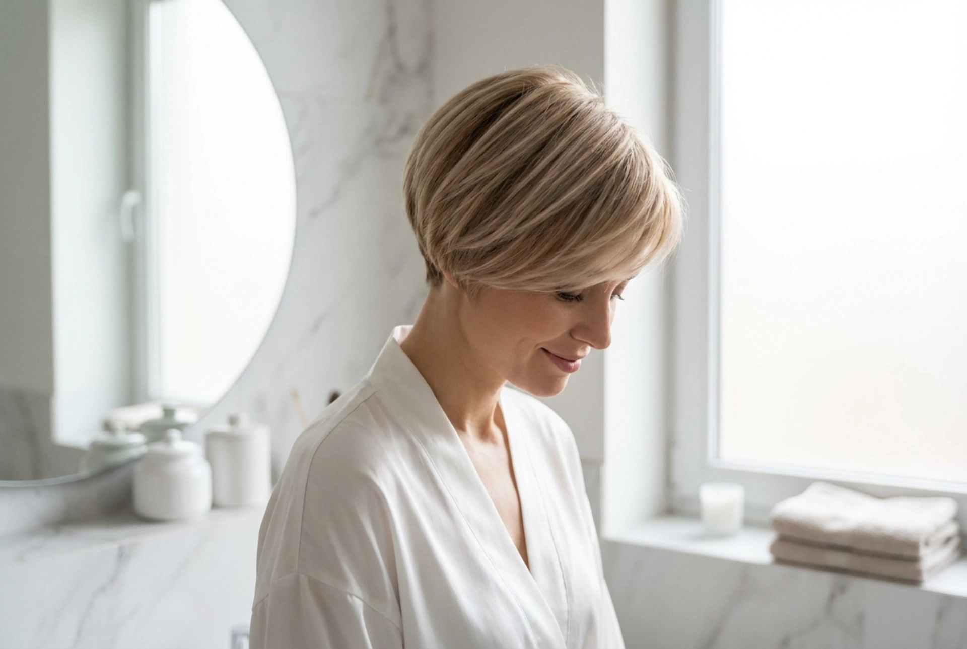 Къси дамски прически тип „гъбка“: мек завършек и обем