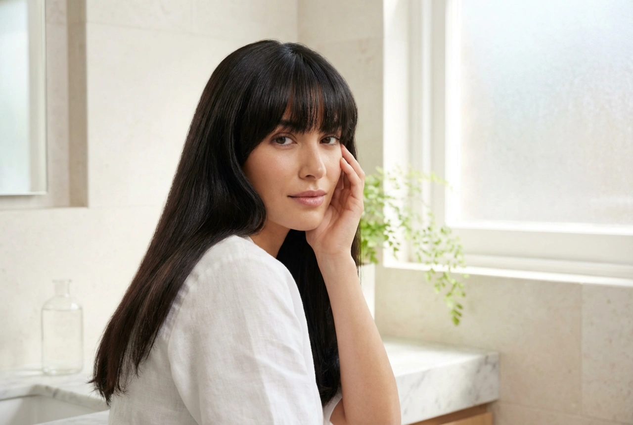 Дълга коса с бретон: стилизиране, обем в корените и изглаждане