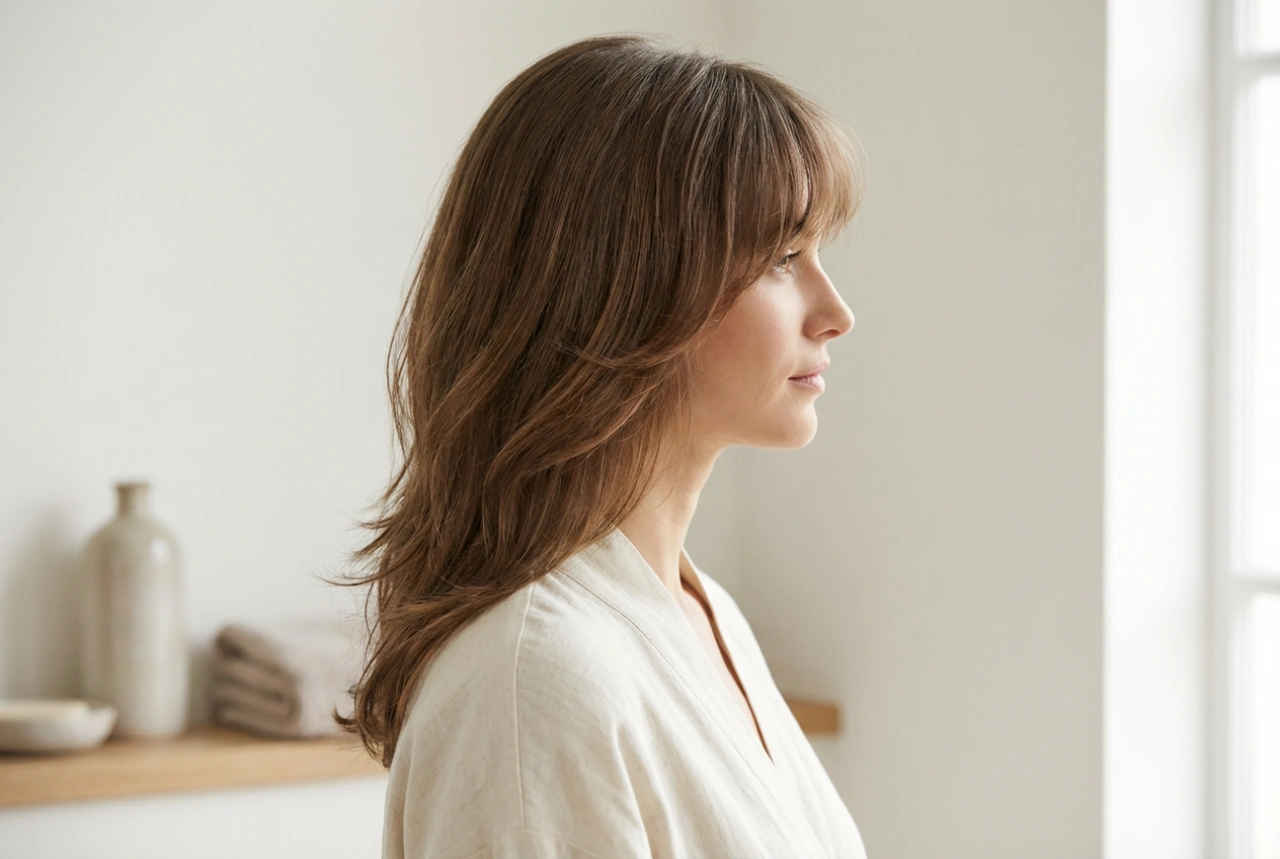 Етажирана коса с бретон: оформяне, преливане на пластове и стилизиране