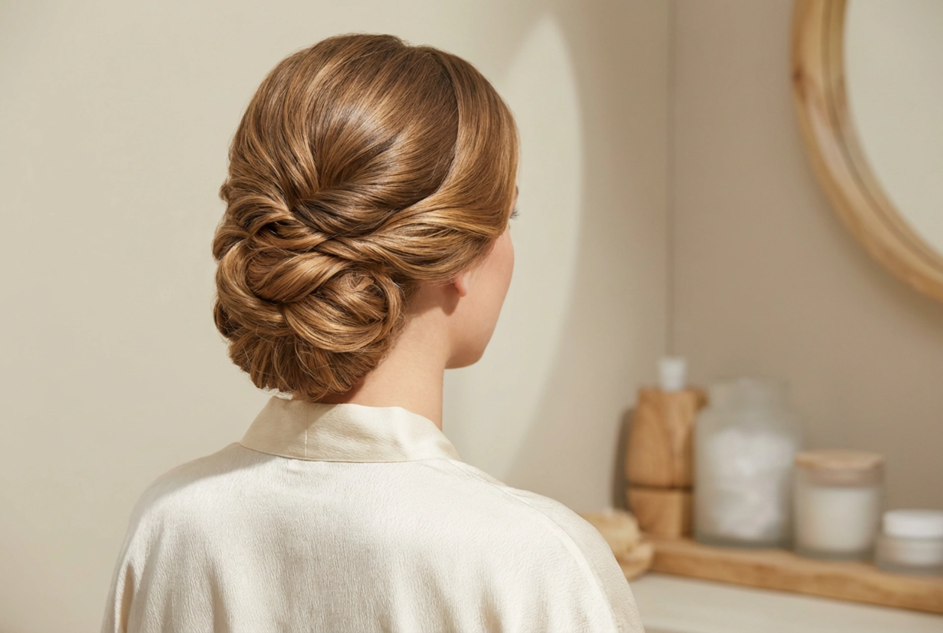 Елегантна прическа от дълга коса: кок, вълни и гладки кичури