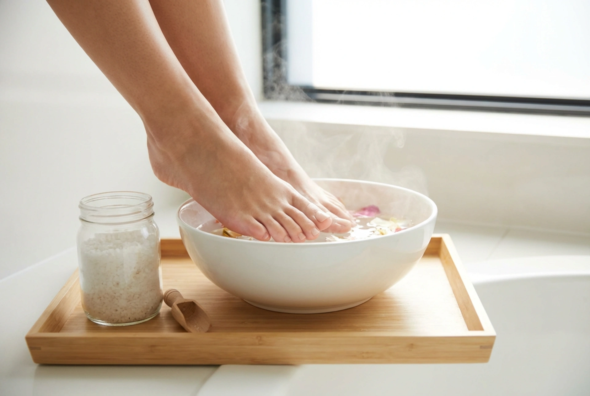 Омекотяваща вана за крака: как да я приготвим у дома със сол