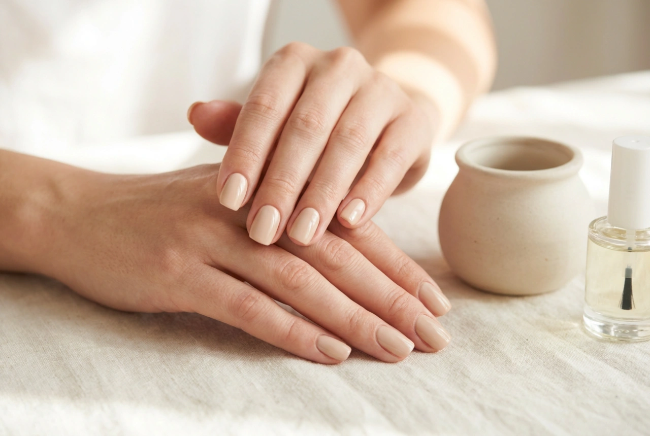 Бежов хибриден маникюр без ивици: избор на нюанс, покритие, завършек
