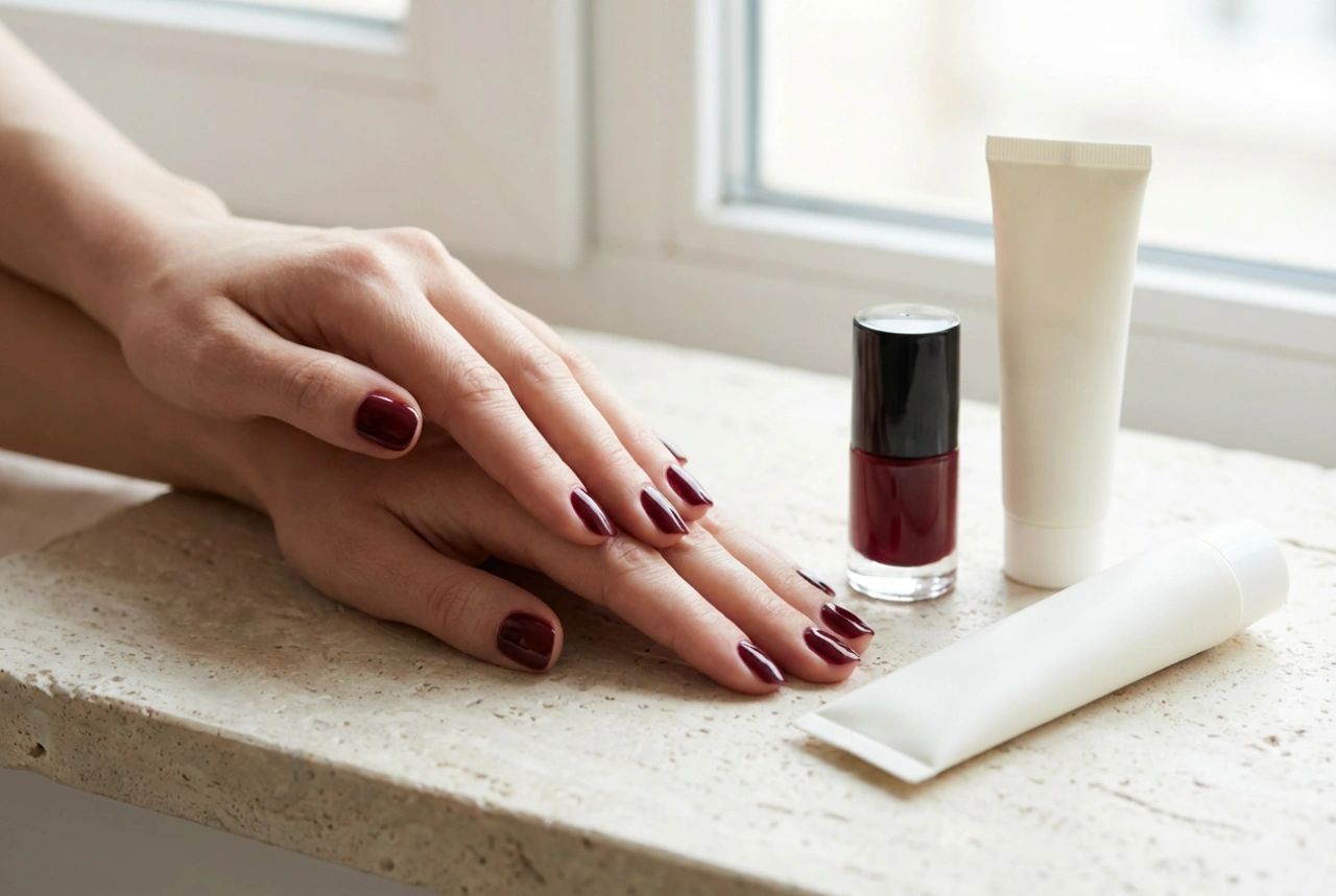 Маникюр в цвят бордо: идеално покритие, блясък и грижа