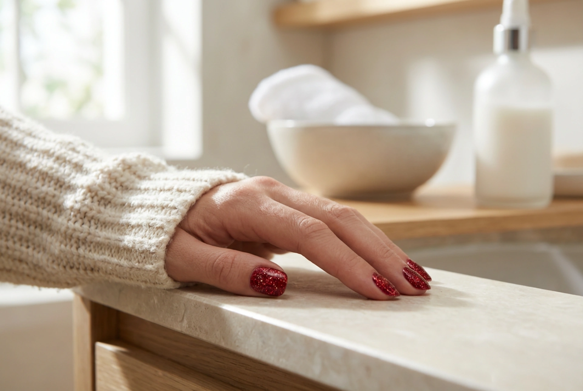 Червен брокатен маникюр: как да нанасяме брокат, за да се задържи по-дълго