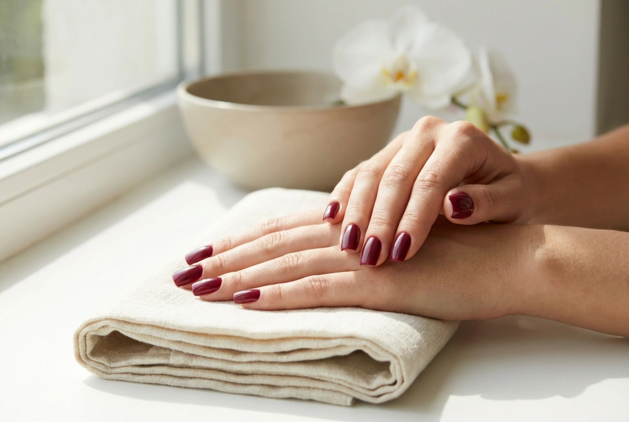 Квадратни нокти в цвят бордо: как да изпилим формата и да лакираме без разтичане