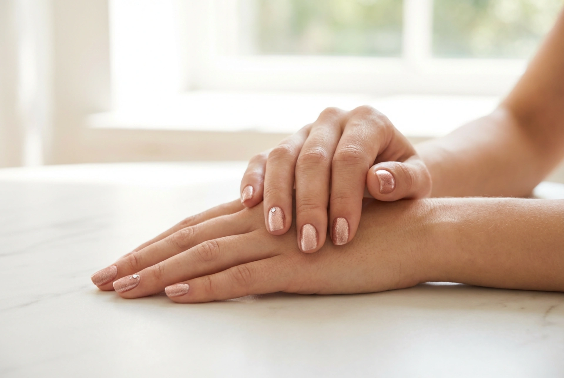 Деликатни розово-златни нокти: прости декорации стъпка по стъпка