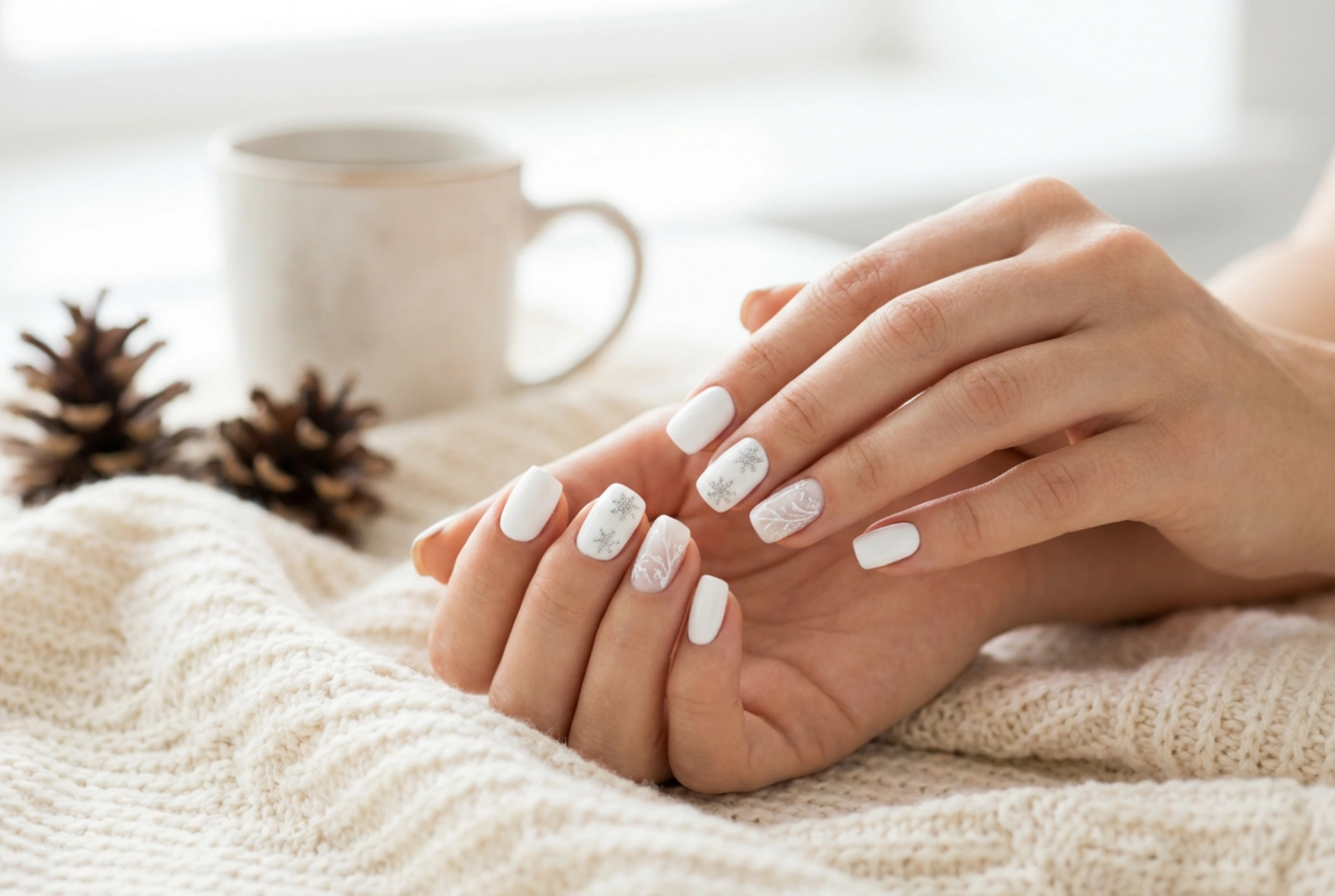 Как да си направим бял коледен маникюр: дизайни, декорации и блясък