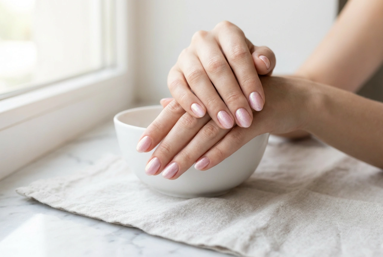 Ефект "полен" върху ноктите: Розови нокти с прашец без несъвършенства