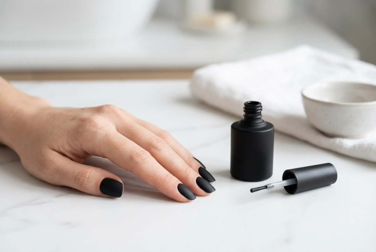 Черен матов лак за нокти без ивици: подготовка и нанасяне