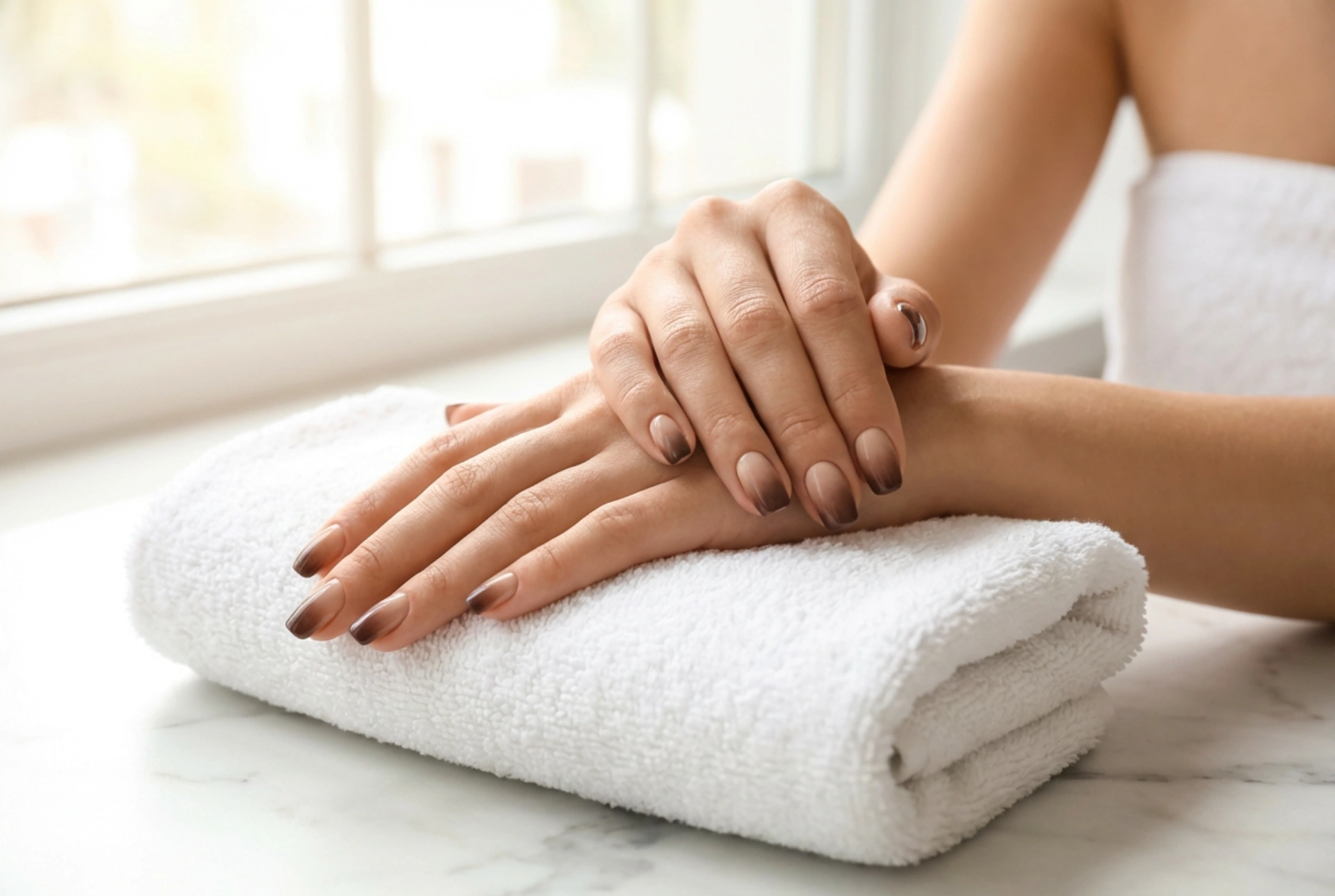 Кафяв омбре маникюр: топъл градиент, избор на основа и идеално преливане