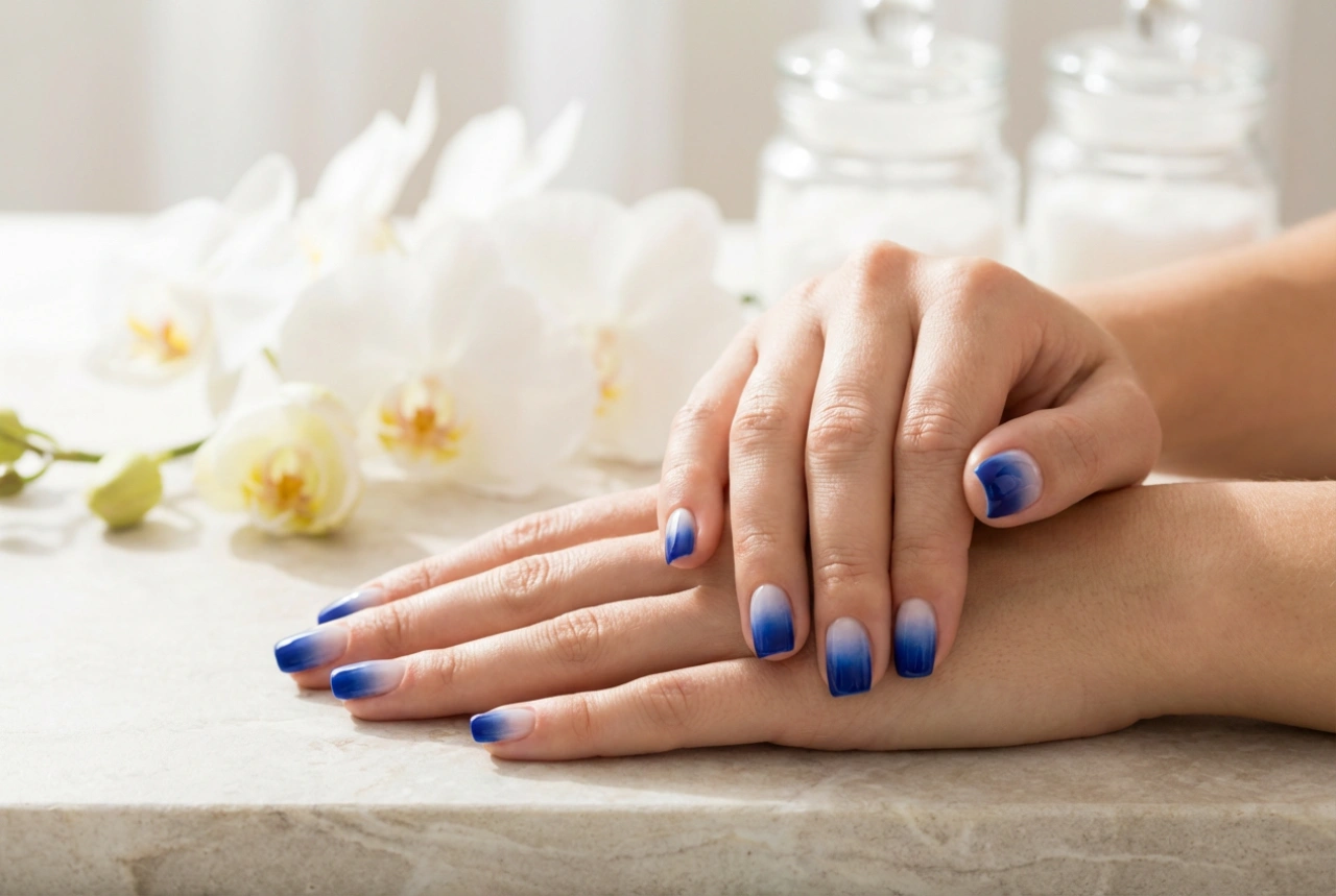 Кобалтов омбре маникюр: наситен син цвят с плавен преход