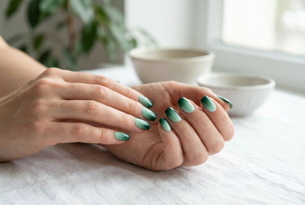 Омбре маникюр в зелено: от мента до бутилково зелено