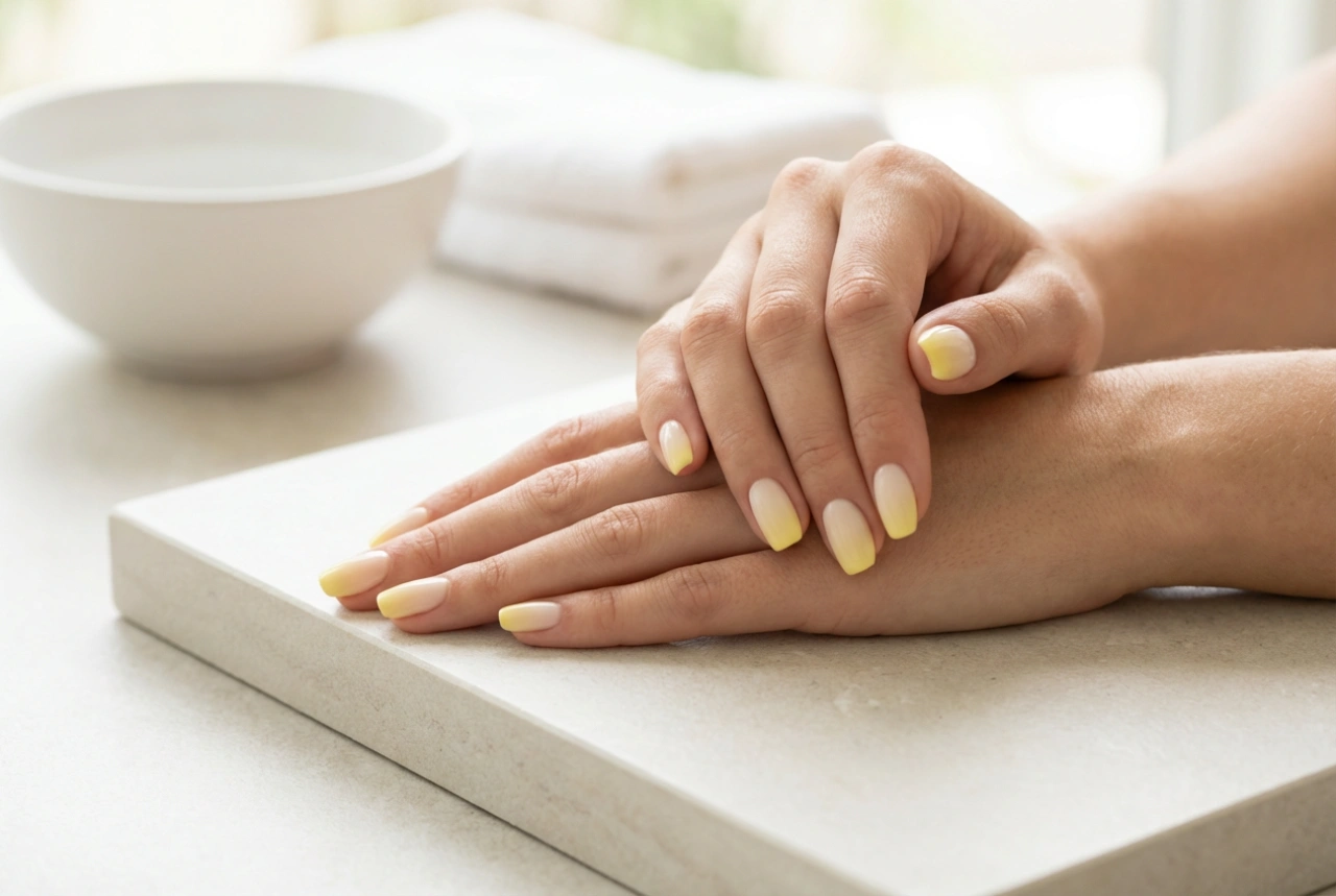 Жълто омбре върху ноктите: добри основи, преливане и завършване