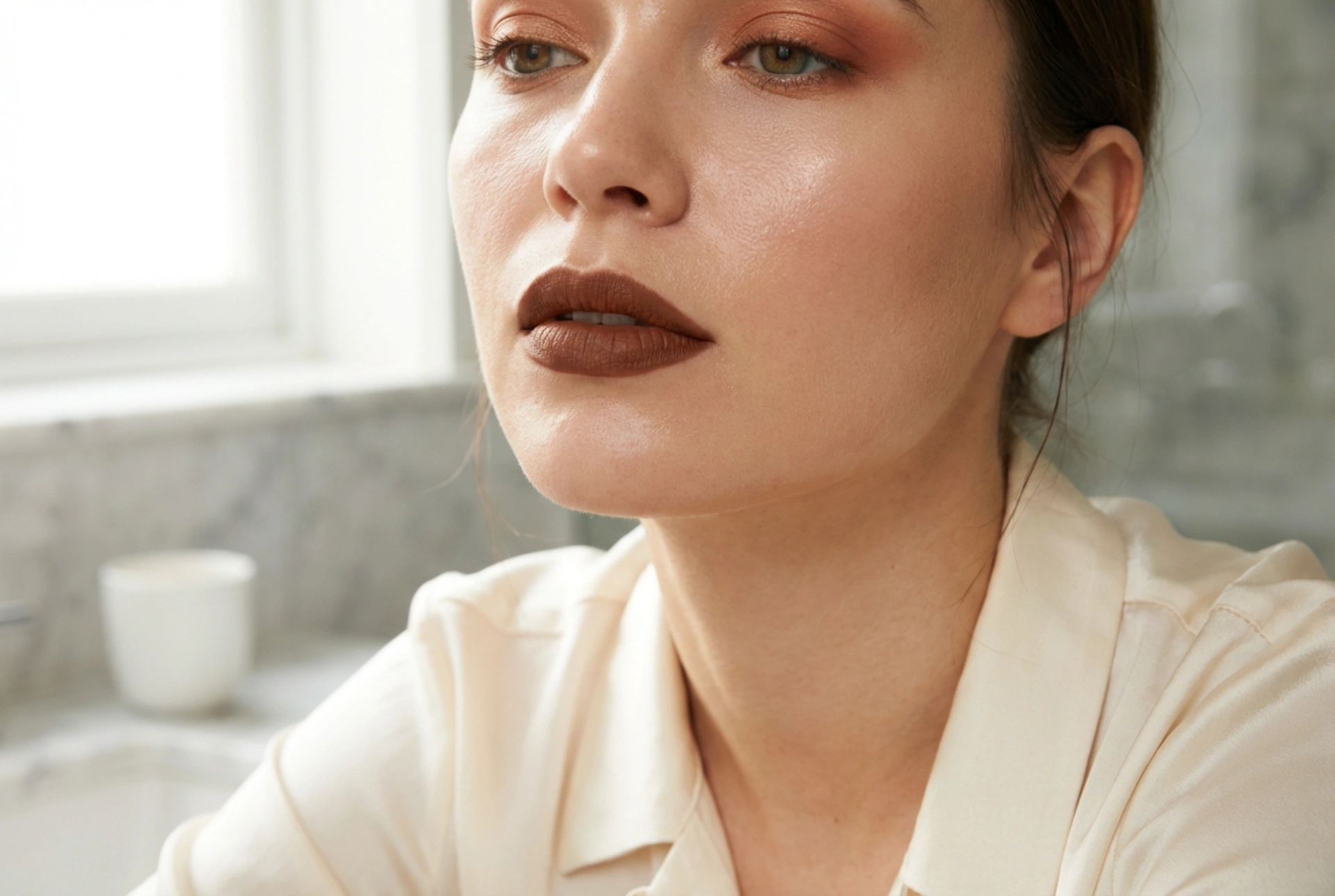 Кафяво червило: модерни комбинации с грим за очи и тен