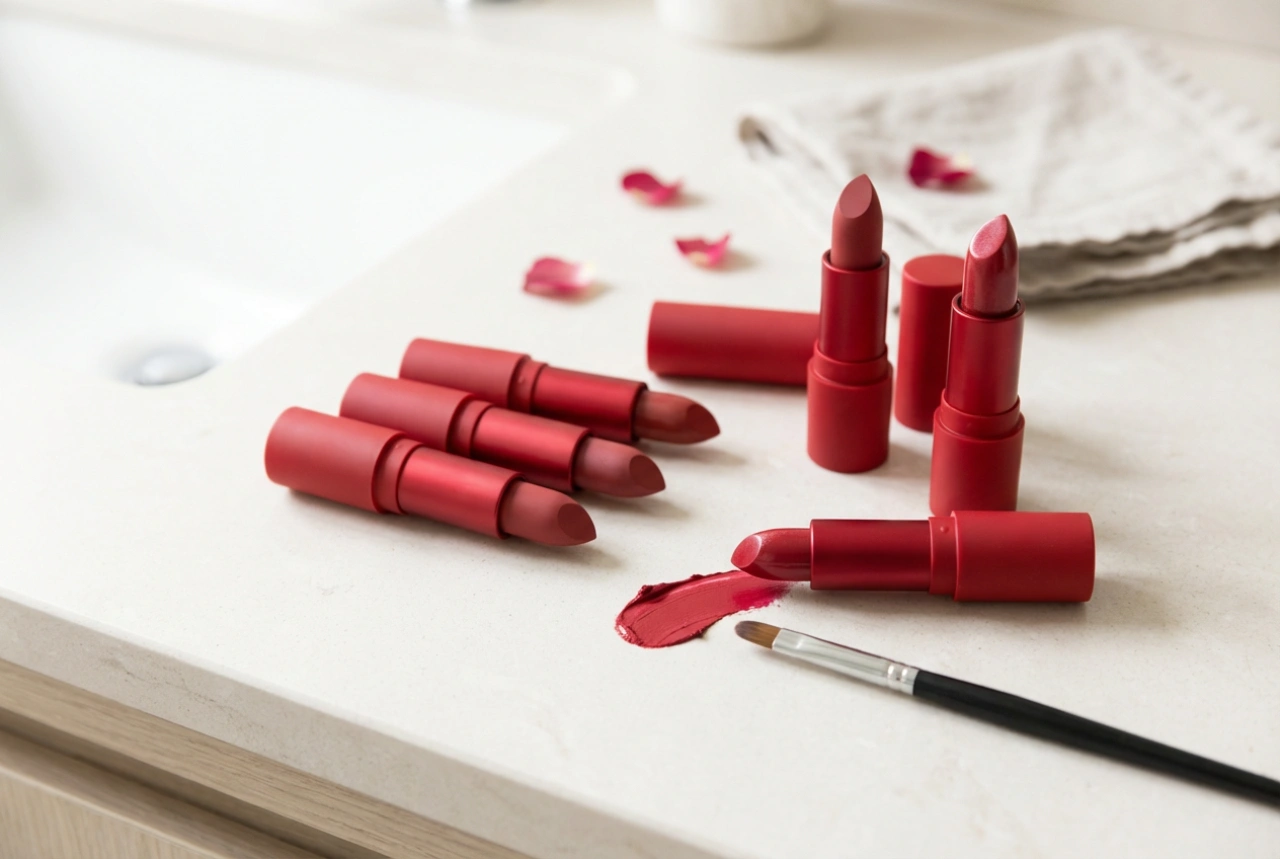 Червени червила: избор на завършек и техники за прецизно нанасяне